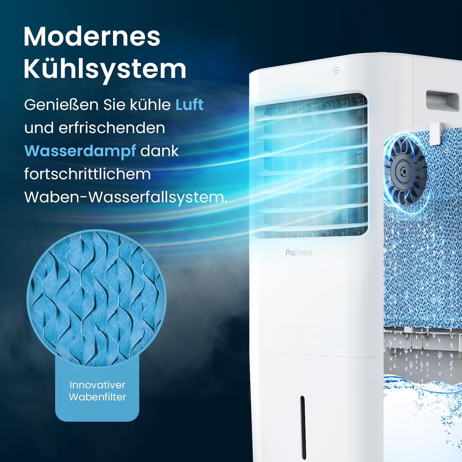 Pro Breeze 10L Mobiler Luftkühler, 4in1 mit 3 Stufen, LED Anzeige und Fernbedienung, Mobiles Klimagerät ohne Abluftschlauch für Luftkühlung, Ventilation, Befeuchtung, inkl. Timer & Oszillation, Weiß