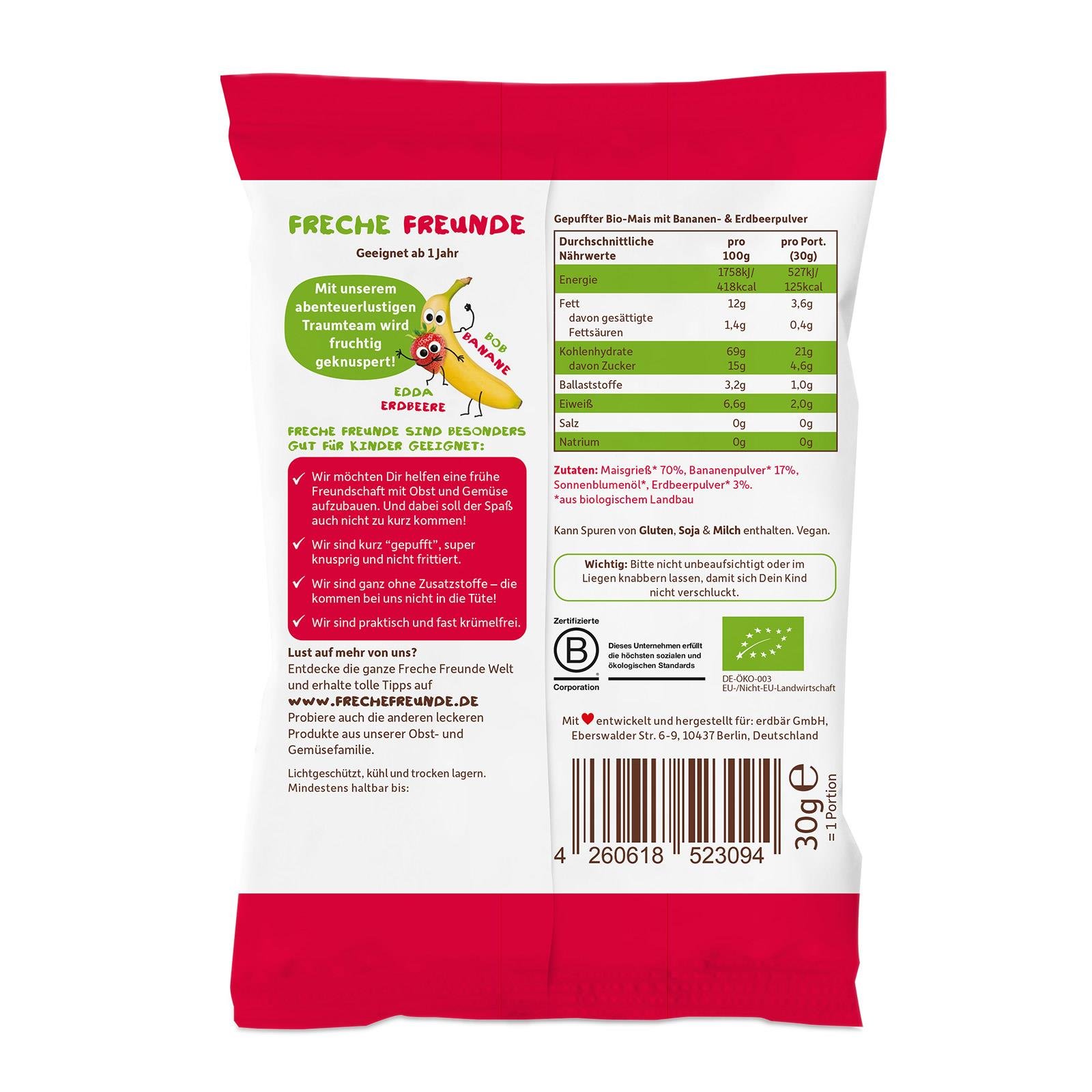 Freche Freunde Knusper-Herzchen Banane & Erdbeere