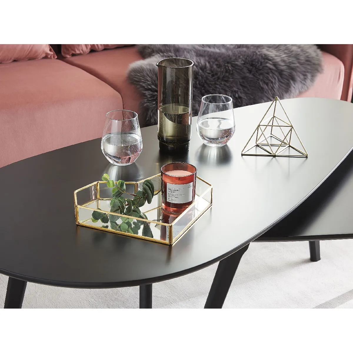 Beliani Plateau Décoratif Doré Miroir