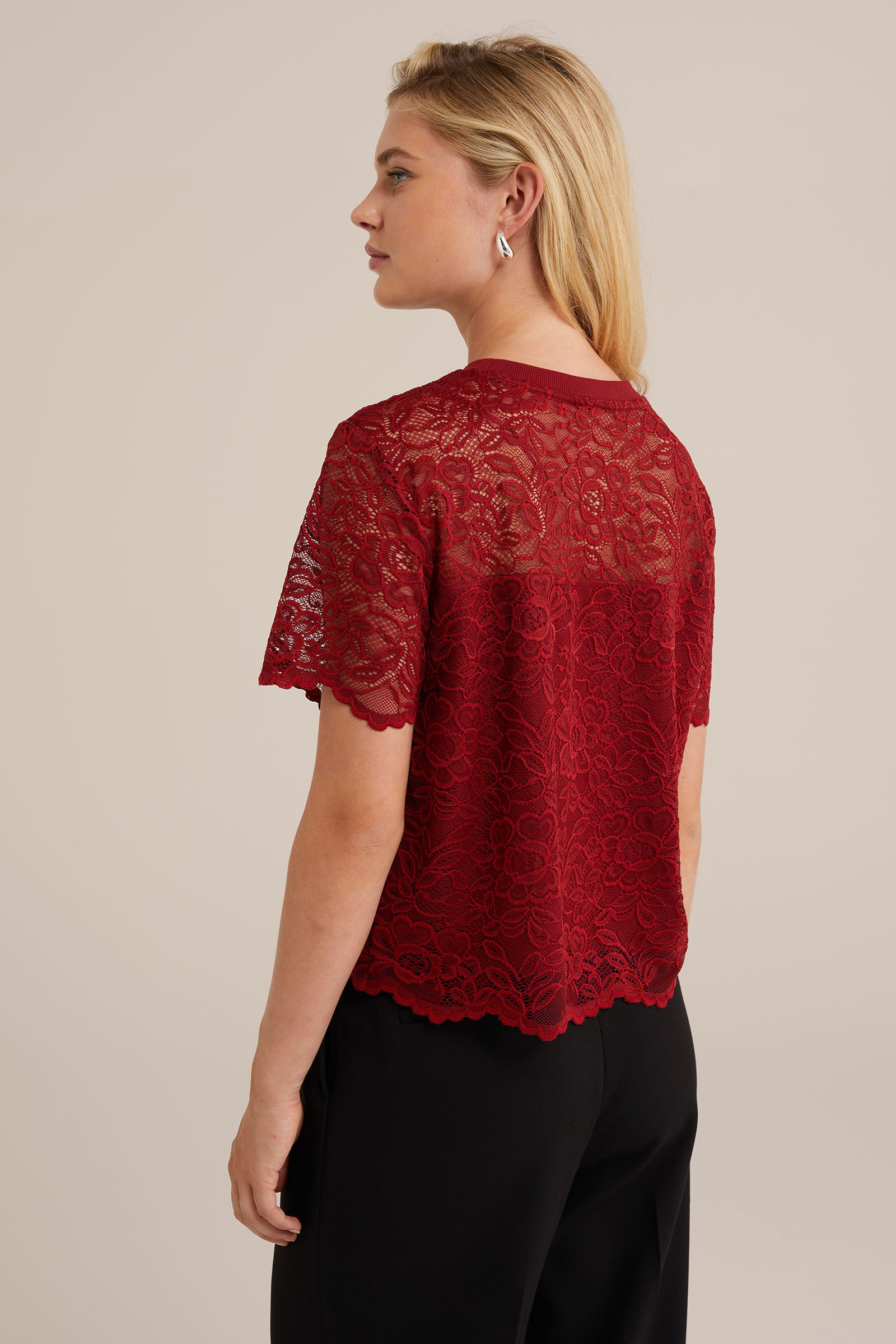 kanten T-shirt WE Fashion Bordeauxrood