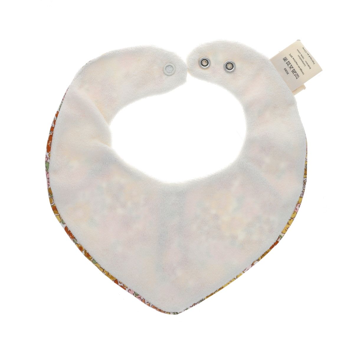 Bavoir bandana éponge fleuri rose et jaune Jolie saison