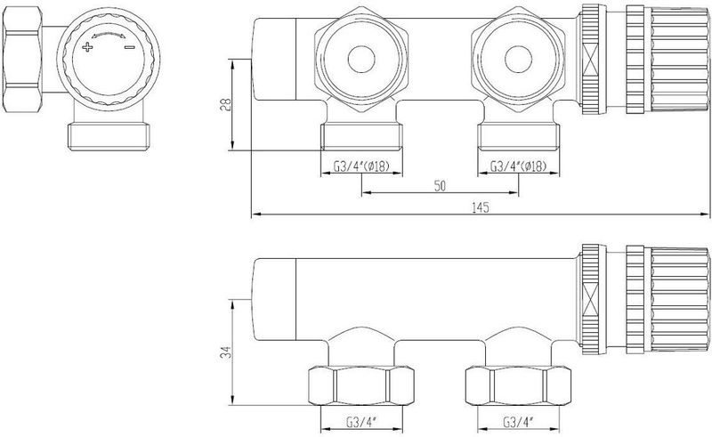Riko - Thermostatisch Onderblok - Geborsteld Staal - Haaks-Links