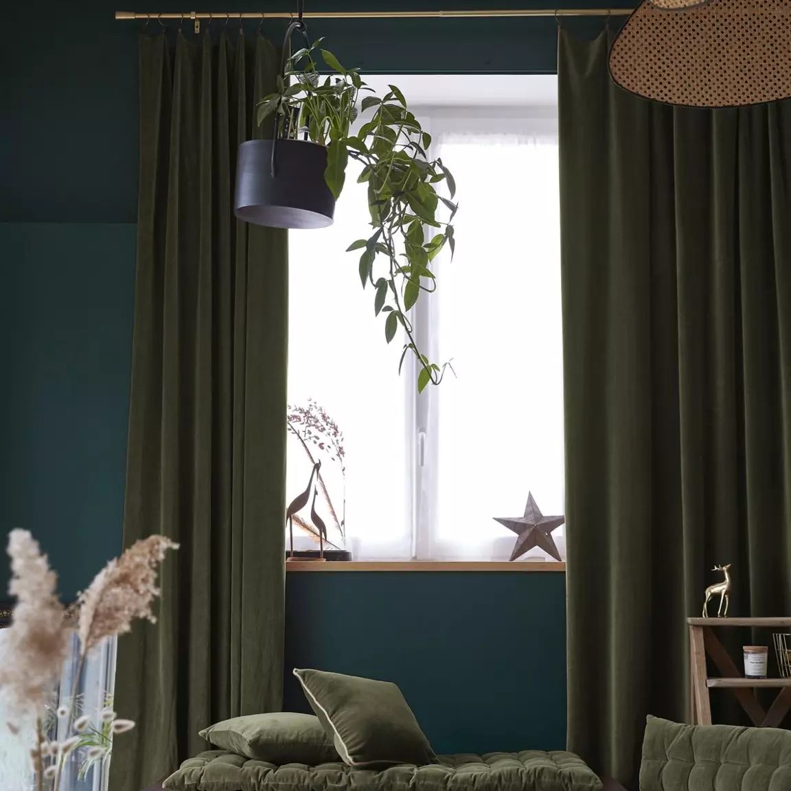 Rideau velours de coton ajustable (140 x max 270 cm) César Vert thym