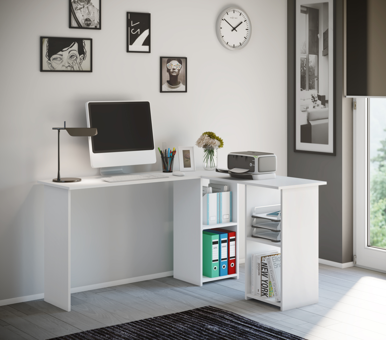 Schreibtisch LUSIAS- weiß - 136 cm breit