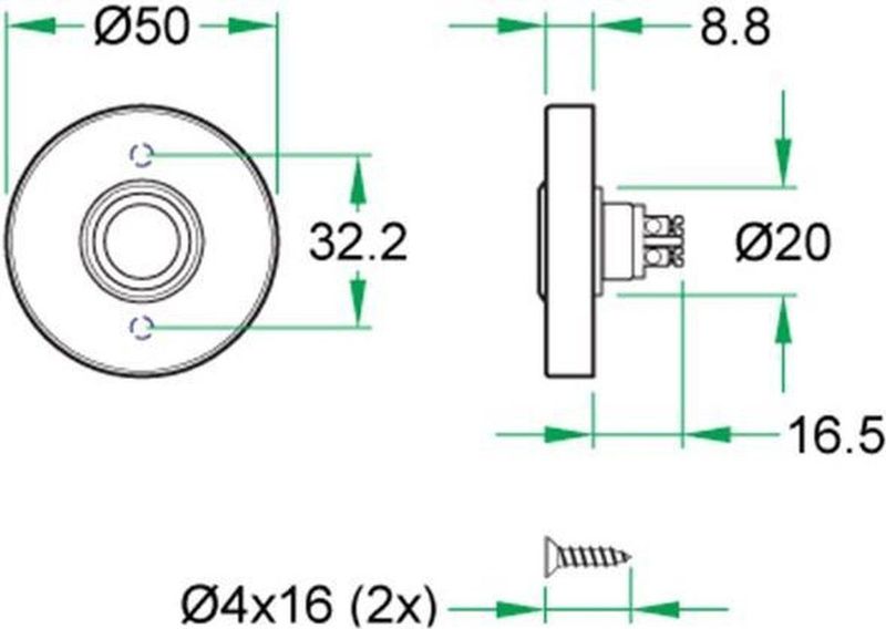 Beldrukker - Rond - Ø52mm - Zwart - RVS - Mat Zwarte Coating
