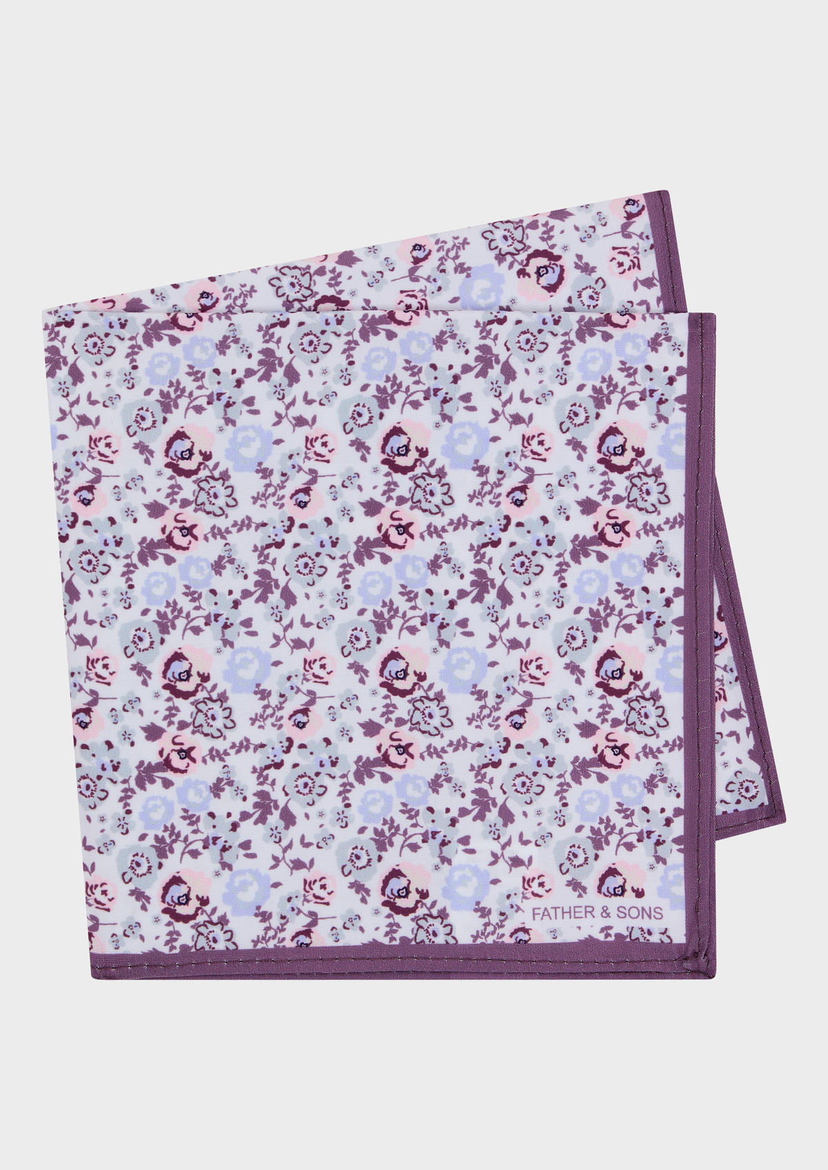 Pochette blanche à motif fleuri violet, rose, gris et lilas