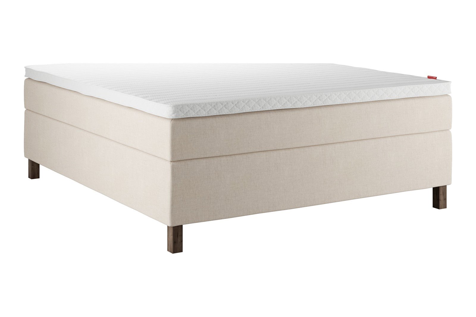 Sensitive 600 Kontinentalseng 180x210 cm Tekstil Sesam 37 Fast/Fast m/Superior latex overmadrass og Square smoked oak ben 13 cm, gavl selges separate