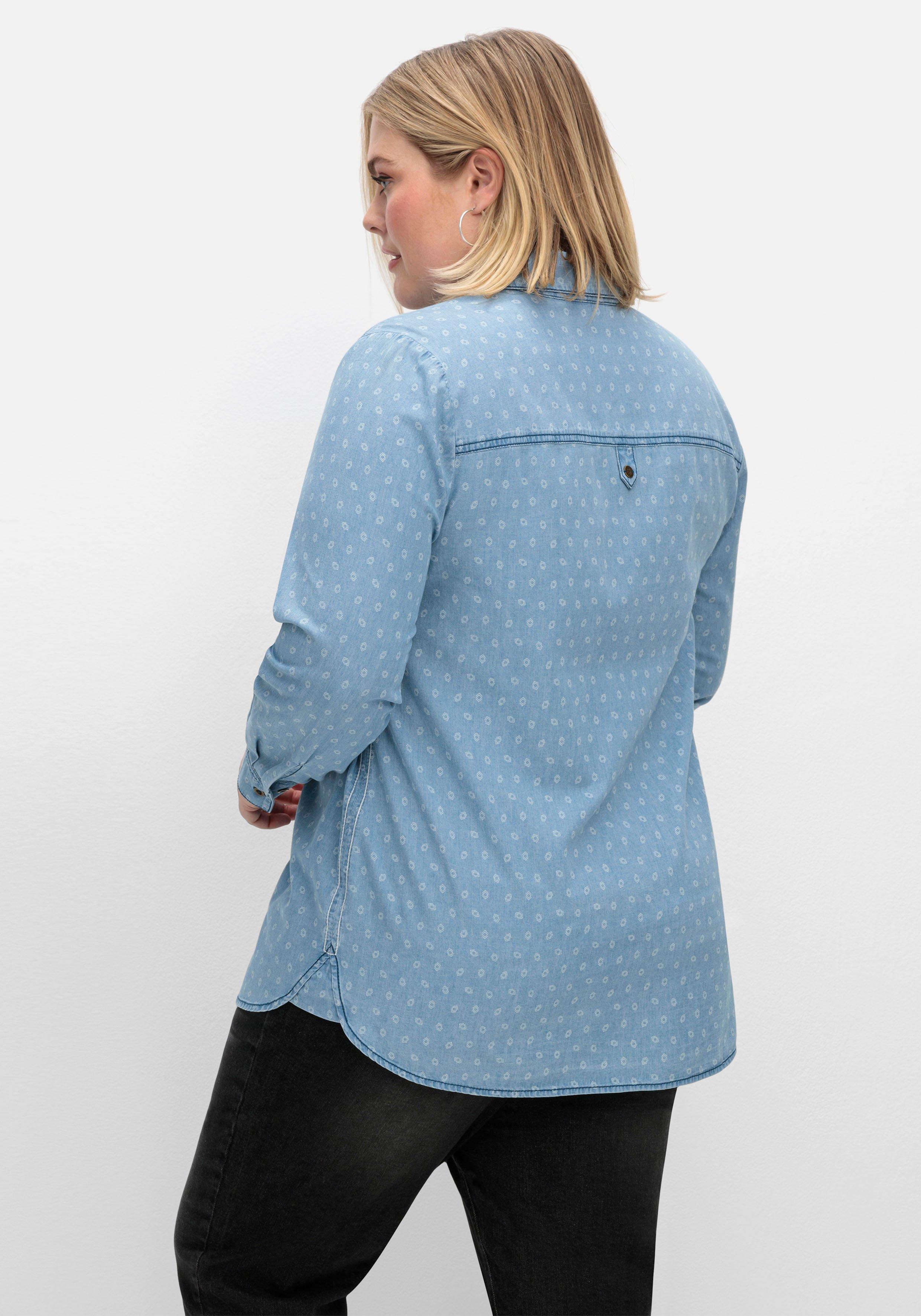 Jeansbluse mit Brusttasche und grafischem Print