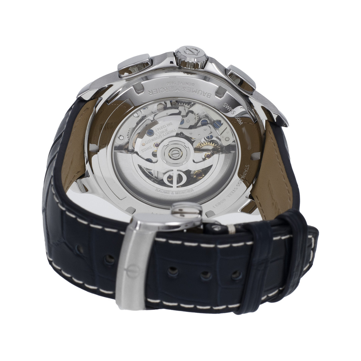 Montre d'occasion Baume et Mercier Clifton homme chronographe automatique acier bracelet cuir noir