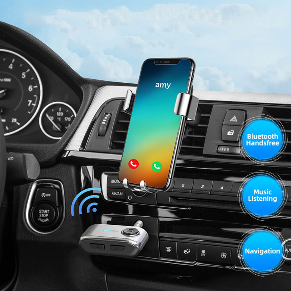 KFZ Bluetooth 5.3 Audio Receiver mit Freisprecheinrichtung   3.5mm Klinke Anschluss   SD-Karten-Slot - Grau