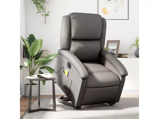 Fauteuil inclinable de massage électrique gris cuir véritable