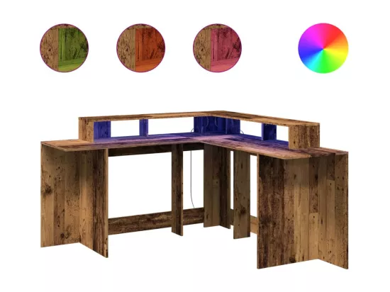 Bureau avec lumières LED vieux bois bois d'ingénierie