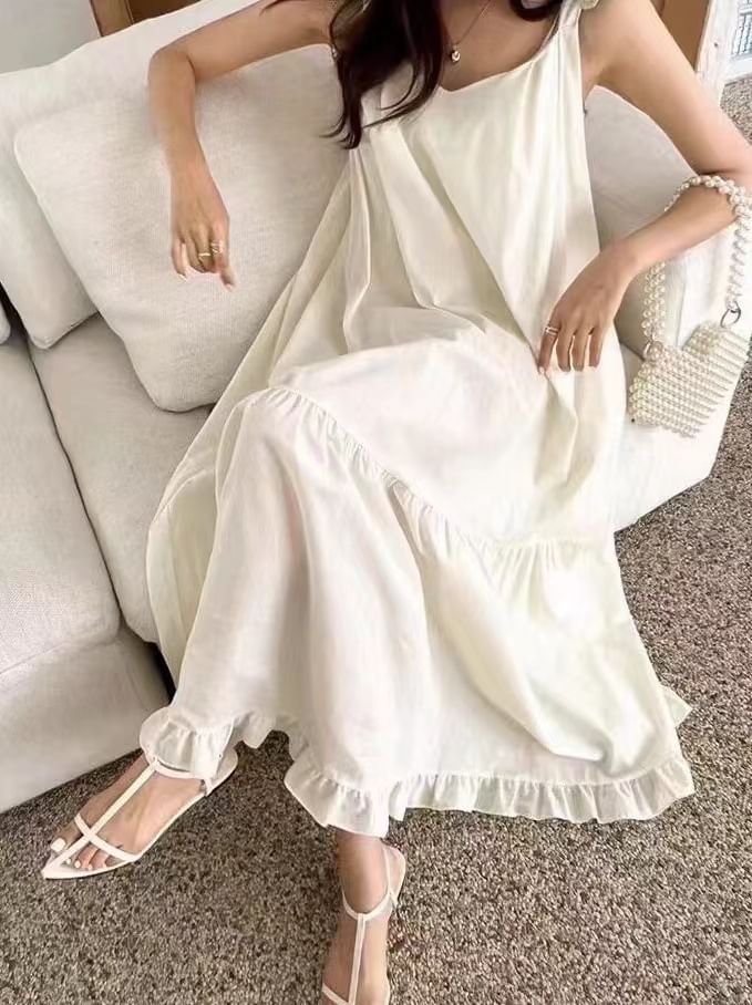 Rred - Mouwloze effen maxi-zonnejurk