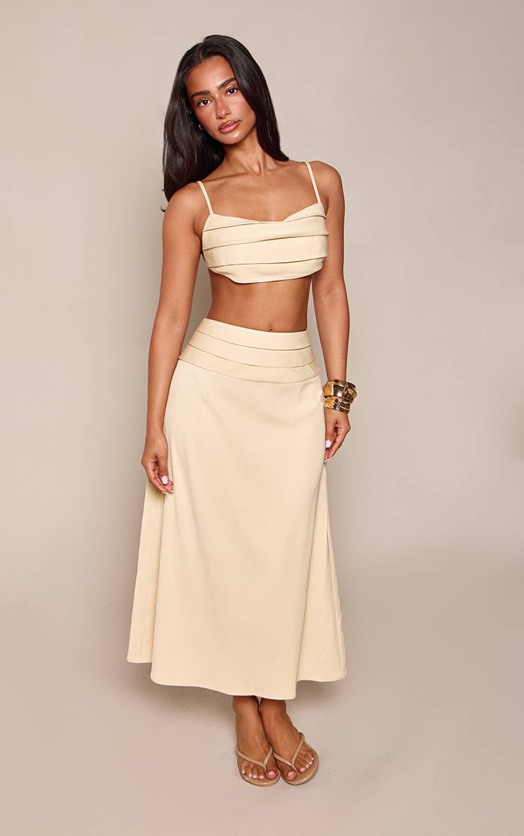 Gris Pierre Jupe Midi Ajustée Taille Haute À Ceinture Plissée Et Fronces - Ensemble Coordonné Petite