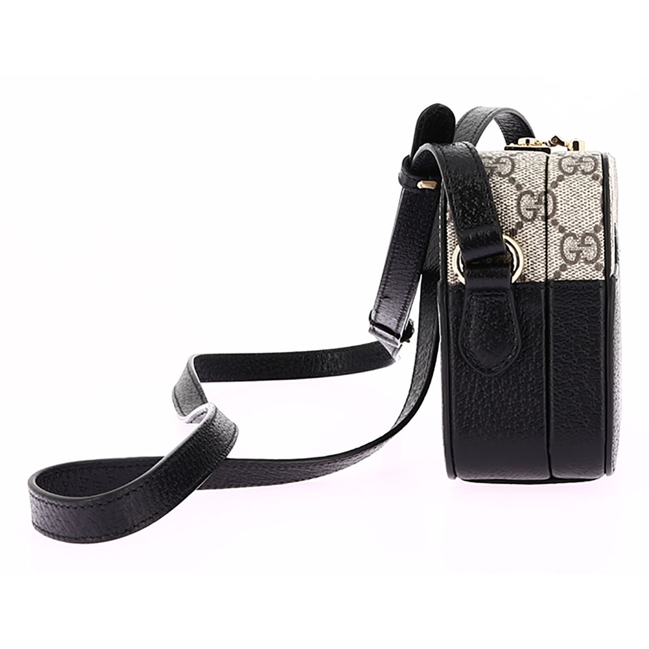 Gucci Sac bandoulière Interlocking en Toile enduite Monogramme & Cuir beige/noir - Neuf sans étiquette - L.20 cm