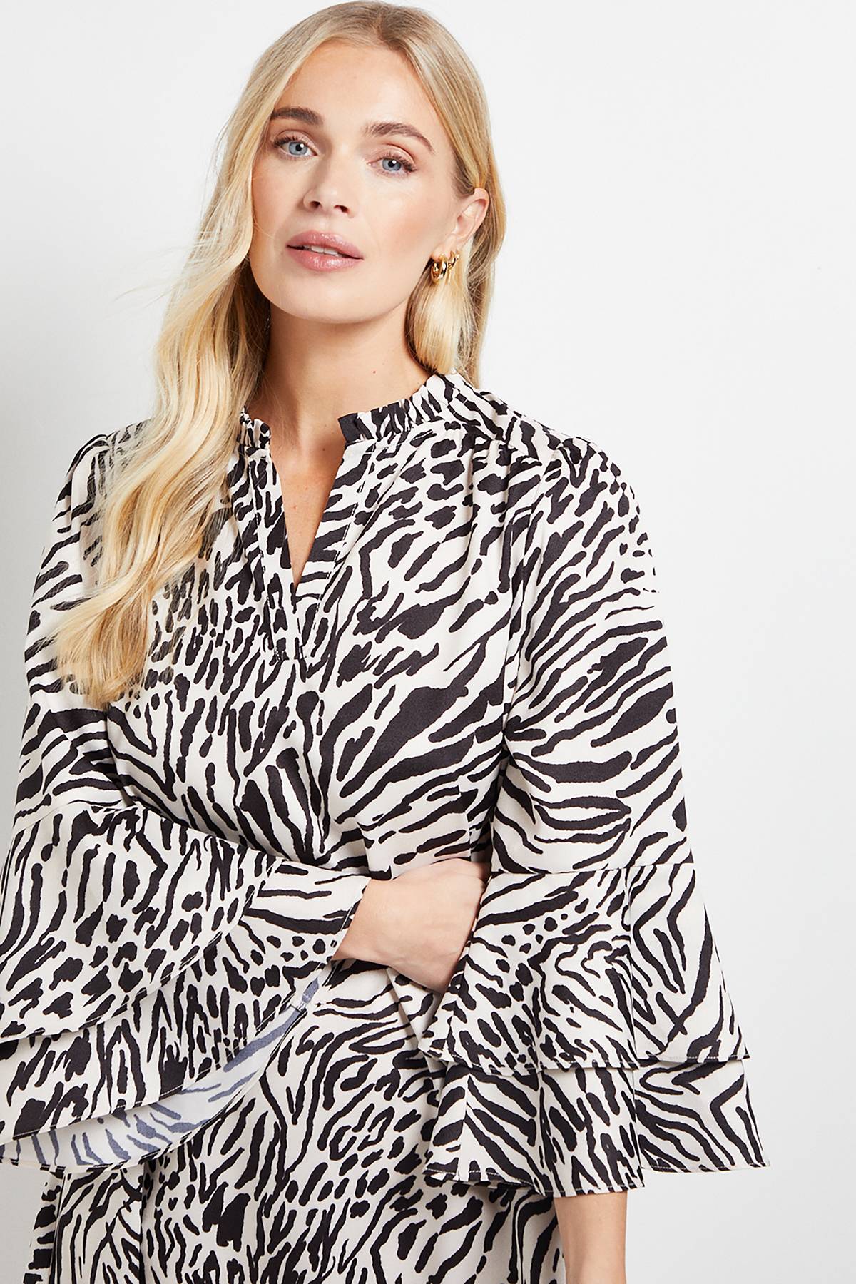 Wallis Robe Droite à Manches Volantées Imprimée Petite Taille