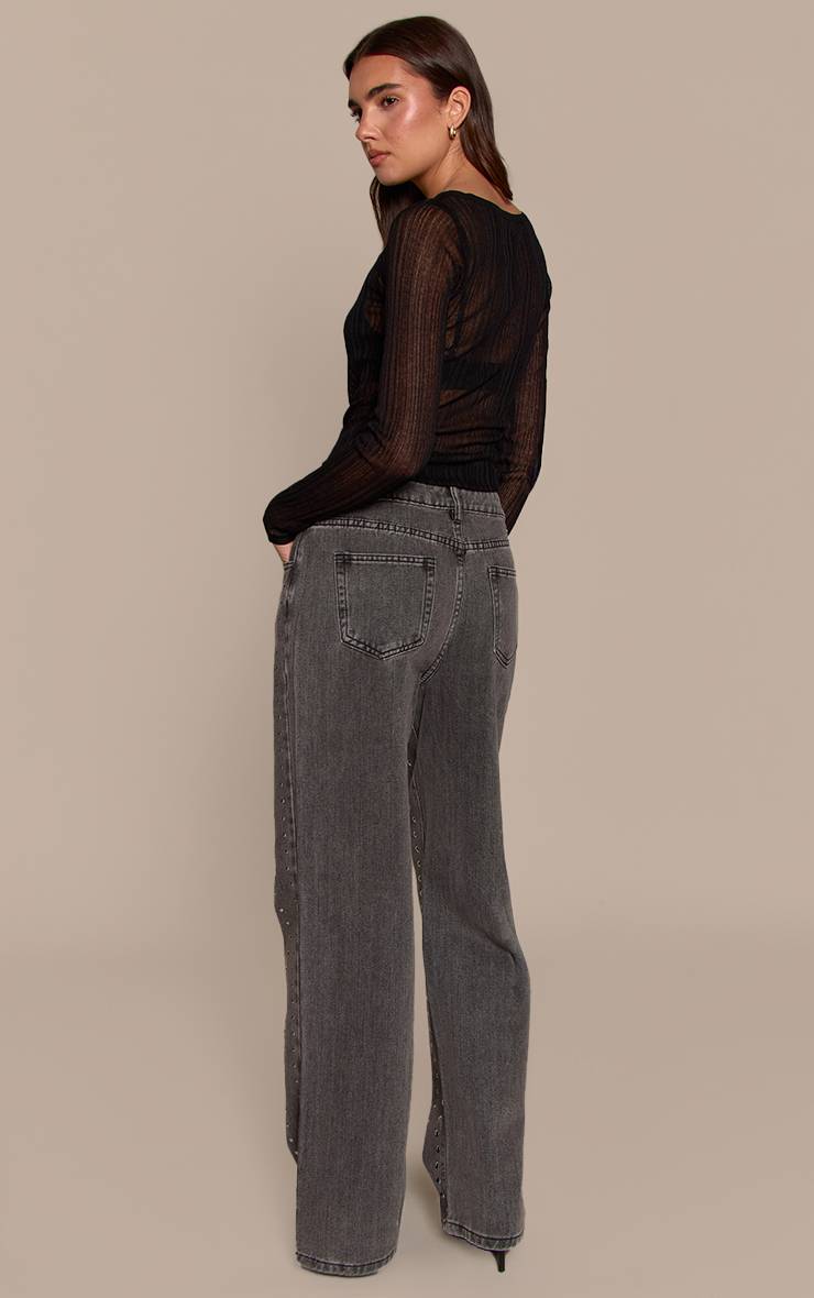 Washed Grey Jean En Denim Taille Haute Clouté