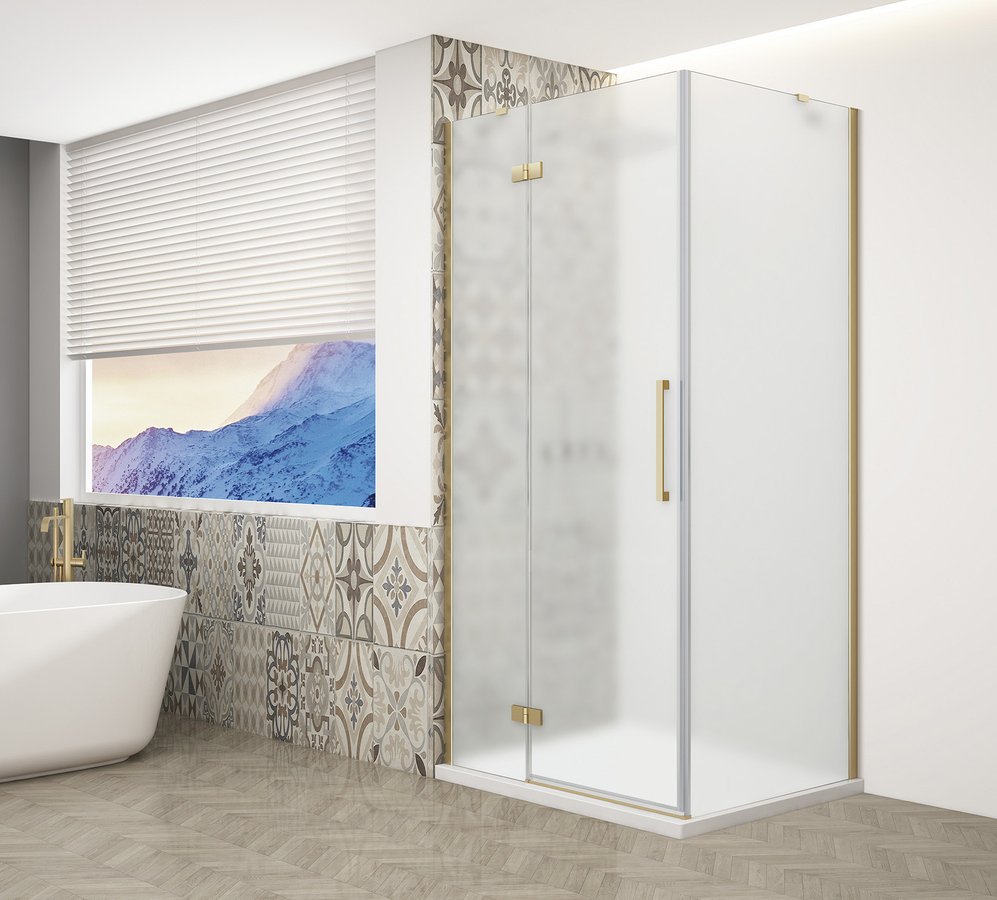 Gelco Trinity douchecabine met mat glas 110x110cm rechts goud