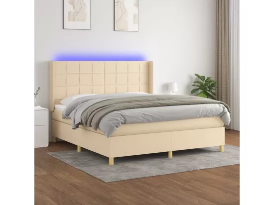 Sommier tapissier avec matelas et LED Crème 160x200 cm Tissu