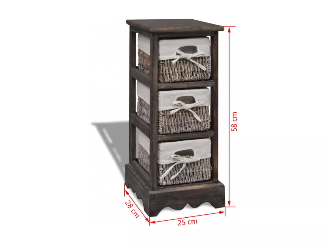 Étagère de rangement Bois Marron 3 paniers en tissage