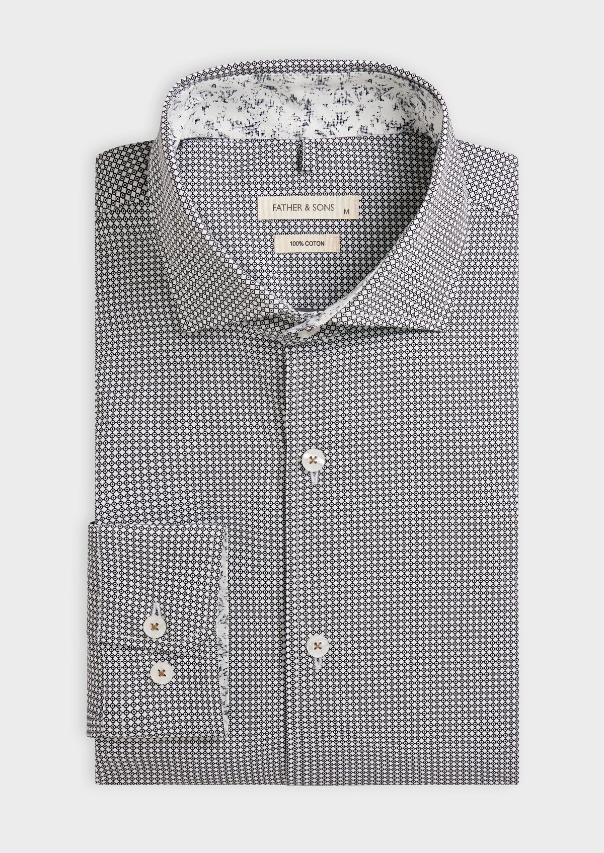 Chemise sport Slim en popeline de coton blanc à motif fantaisie noir