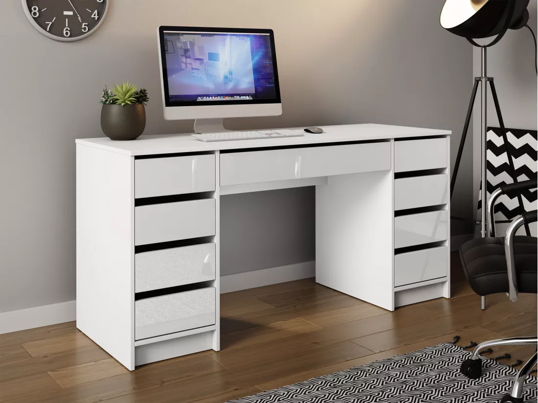 Bureau Comfivo 401, Avec tiroirs, 76x154x55cm, Blanc brillant|Blanc