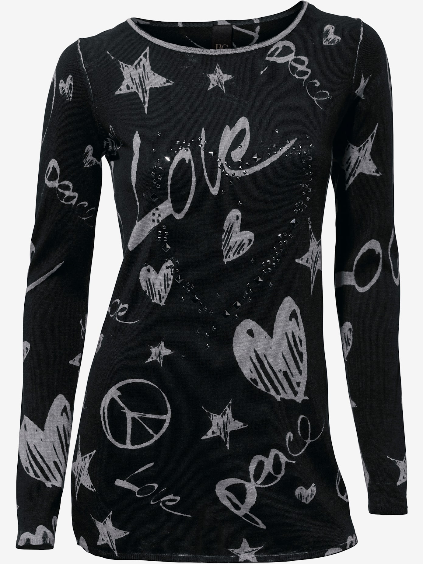 Pull imprimé superbe imprimé graphique avec cœur en rivets