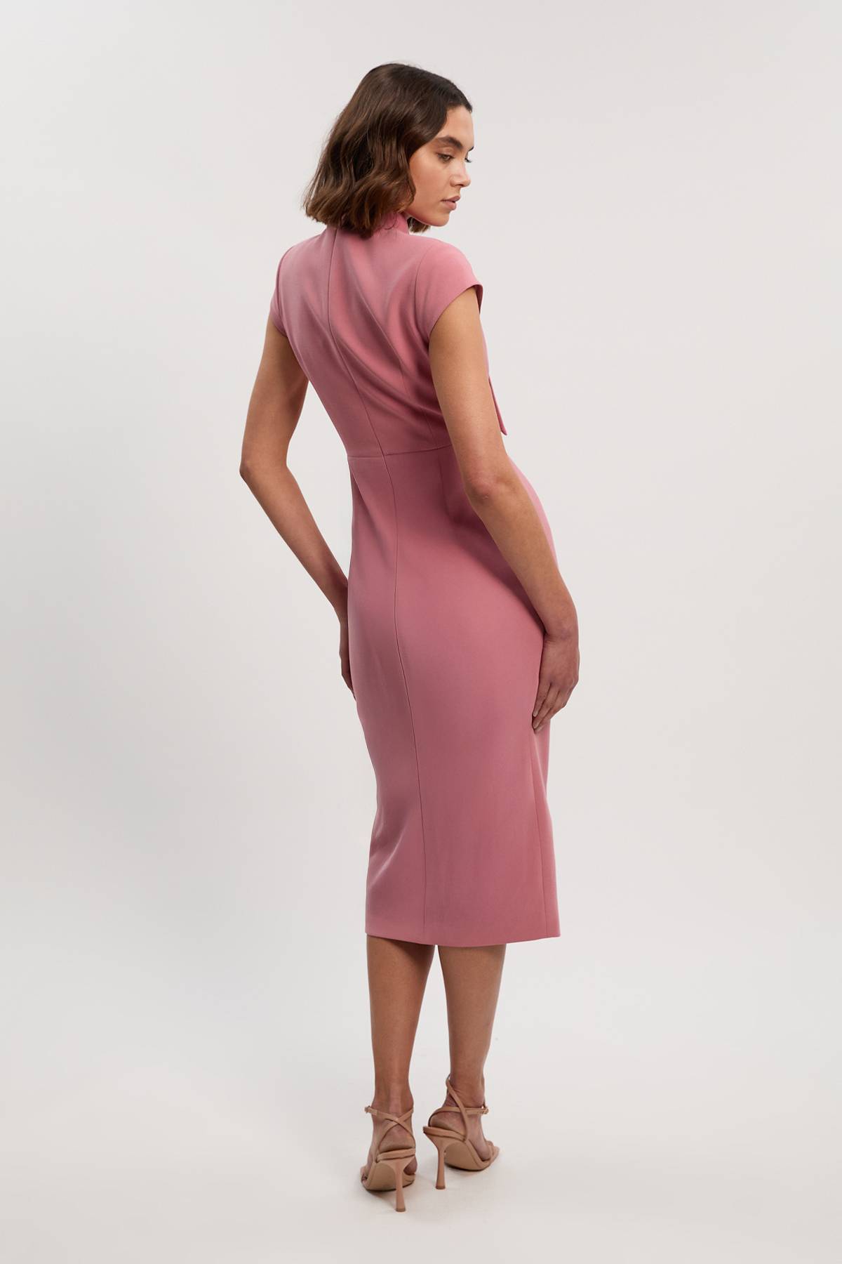 KarenMillen Robe Midi Crayon Ajustée à Col Nœud Papillon en Tissu Stretch Compact