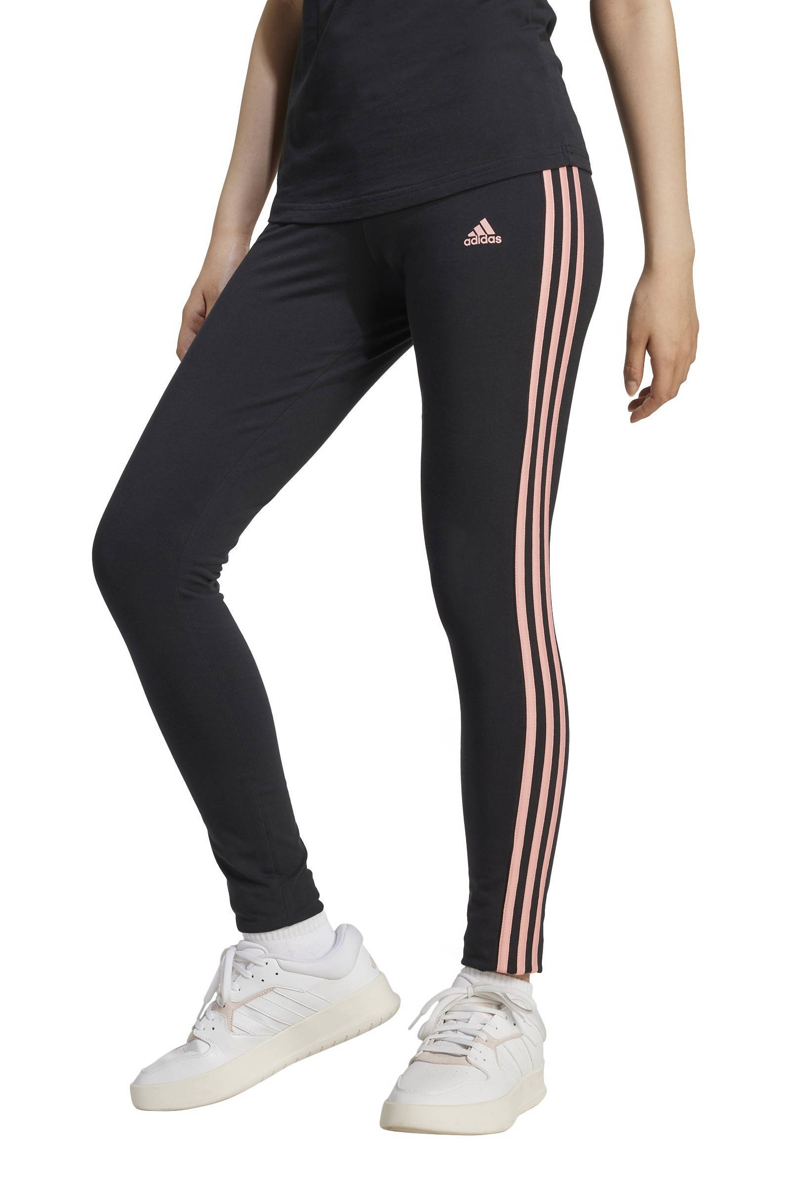 adidas high waist slim fit legging 3S LEG met logo zwart/roze