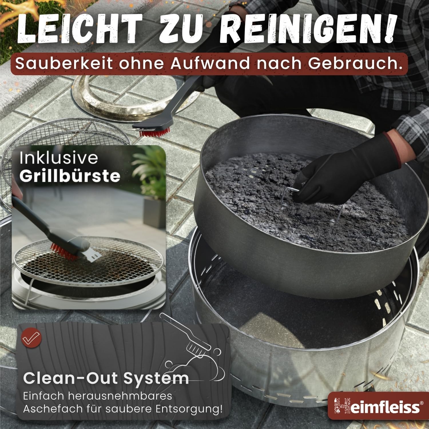 Heimfleiss® Rauchfreie Feuerschale Edelstahl Ø50cm | Feuerkorb mit Grillrost | Feuerschale Rauchfrei für Garten, Camping, Balkon & Terrasse | Rauchfreie Feuerstelle mit Grill | Feuertonne ohne Rauch