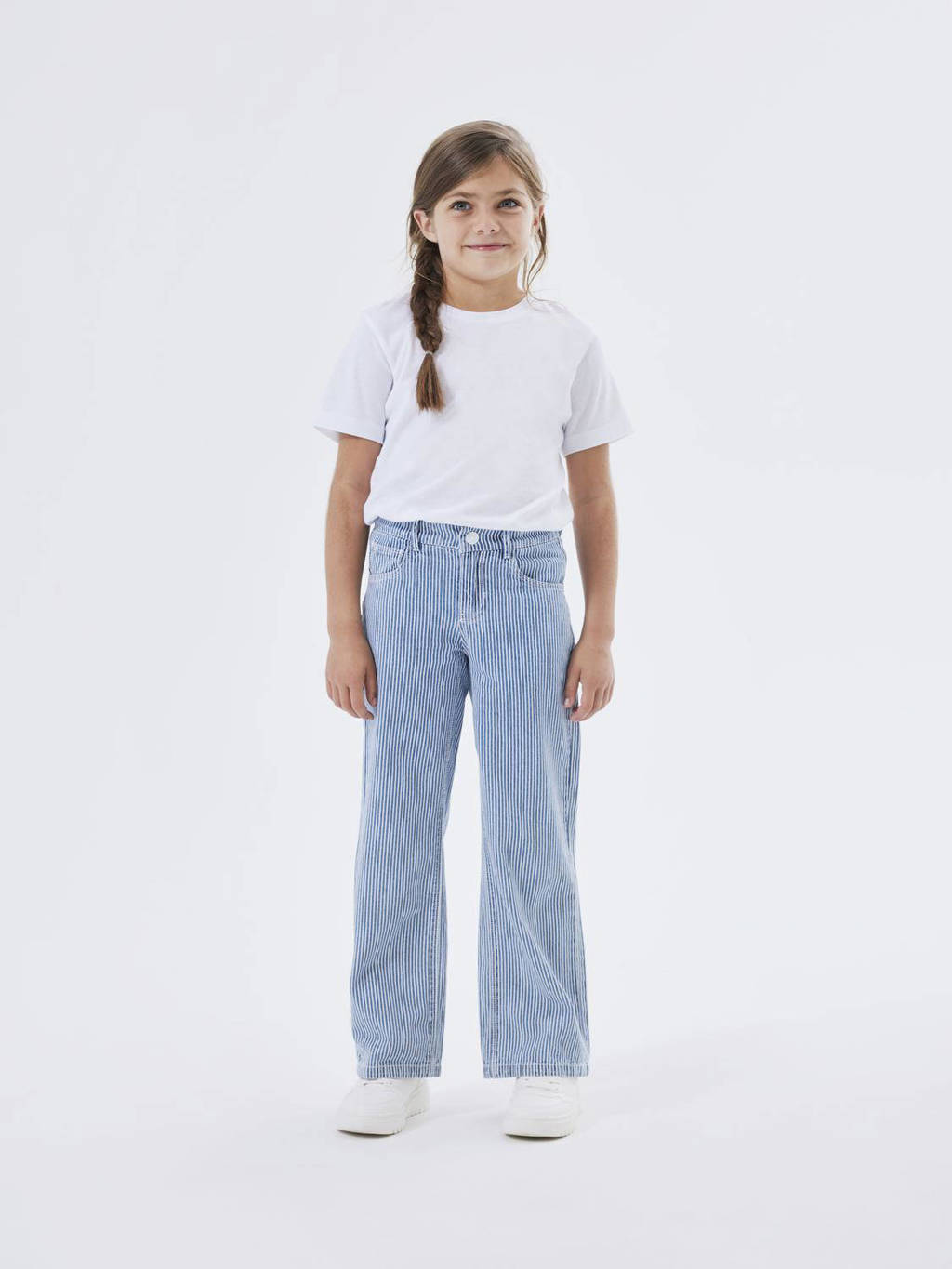 NAME IT gestreepte wide leg jeans NKFROSE medium blue denim