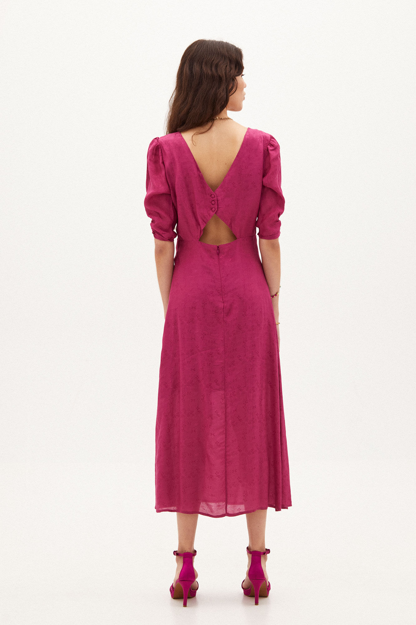 Vestido midi Paula Jacquard - Rosa