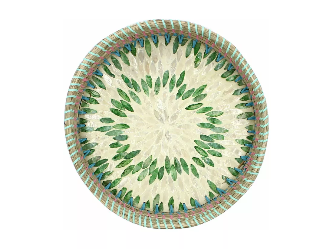 Now's Home - Plateau Rond En Jonc De Mer Et En Nacre D33xh6cm Paros