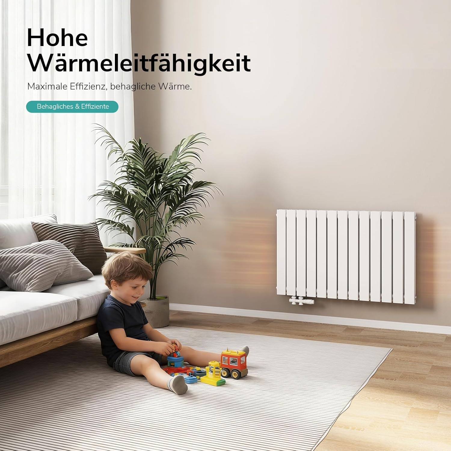 EMKE Design Heizkörper Flach, 630x1006 mm Horizontal Flachheizkörper mit Seitenanschluss, Doppellagig Paneelheizkörper Wandheizkörper für Bad, Schlafzimmer & Wohnzimmer, Weiß 1308W