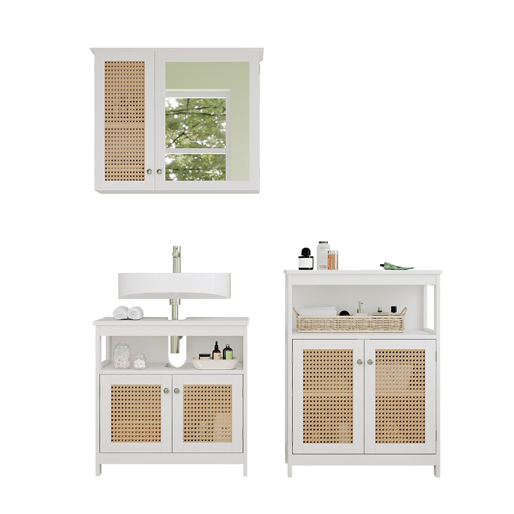 Vicco Badmöbel-Set Rosario, Weiß, moderne Serie, Badezimmer, dekorative Front, Spiegelschrank, Waschtischunterschrank, Sideboard