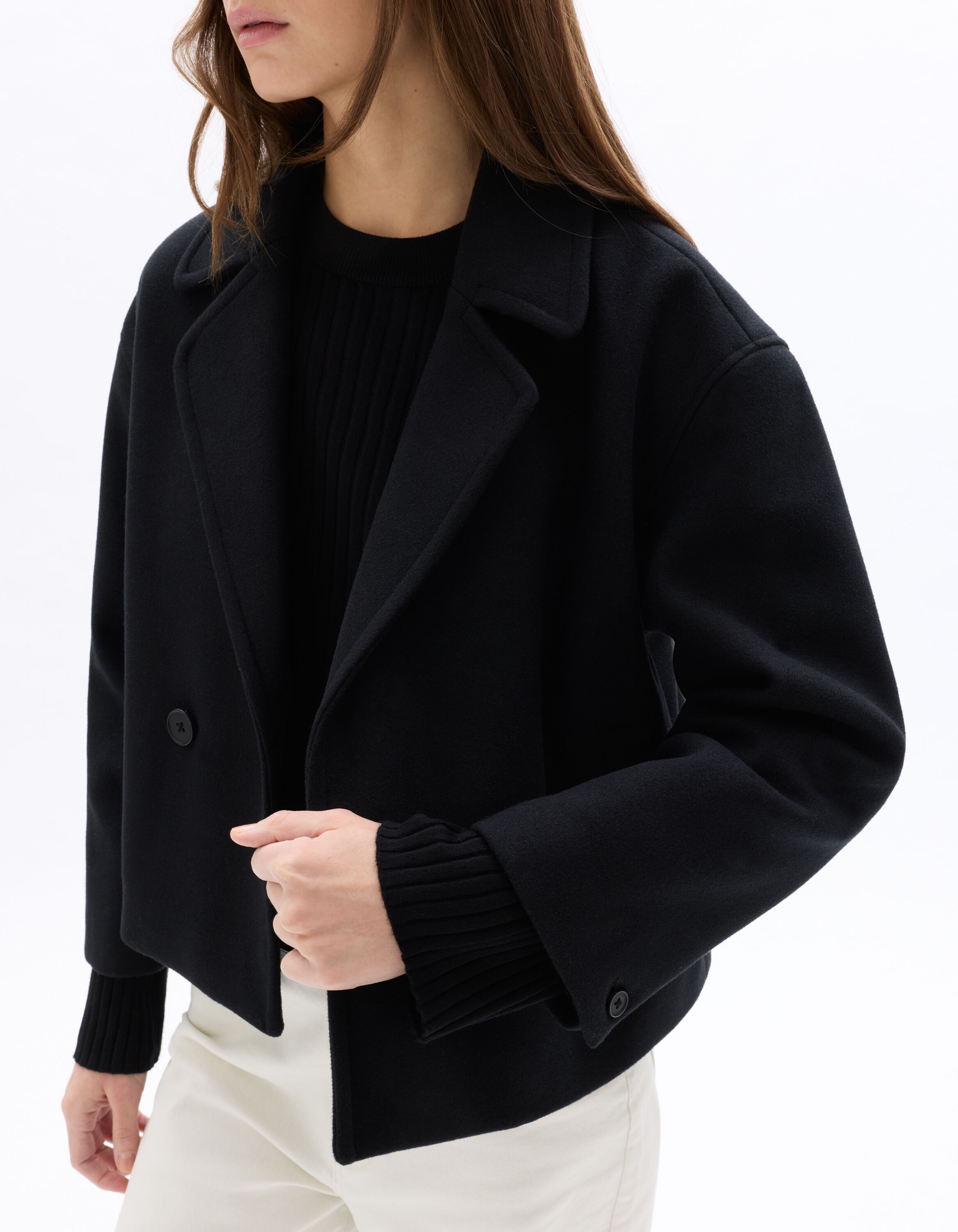 Manteau court en laine mélangée - noir