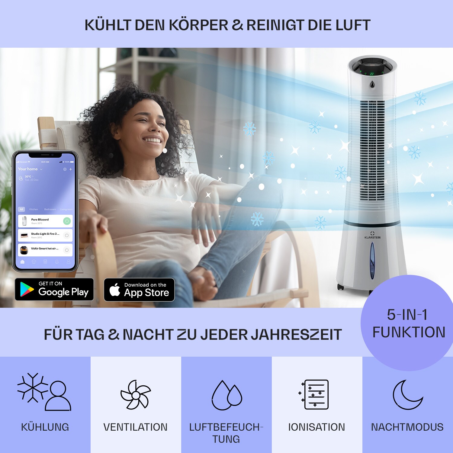 Skyscraper Ice Smart 4-in-1 Luftkühler & Ventilator WiFi 210m³/h Fernbedienung