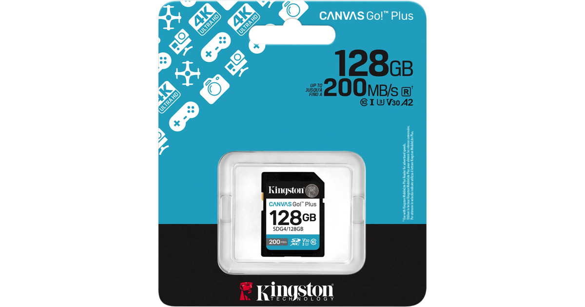 KingstonCanvas Go! Plus SDXC 128 GB geheugenkaart  (Zwart, Class 10, UHS-I U3, V30)