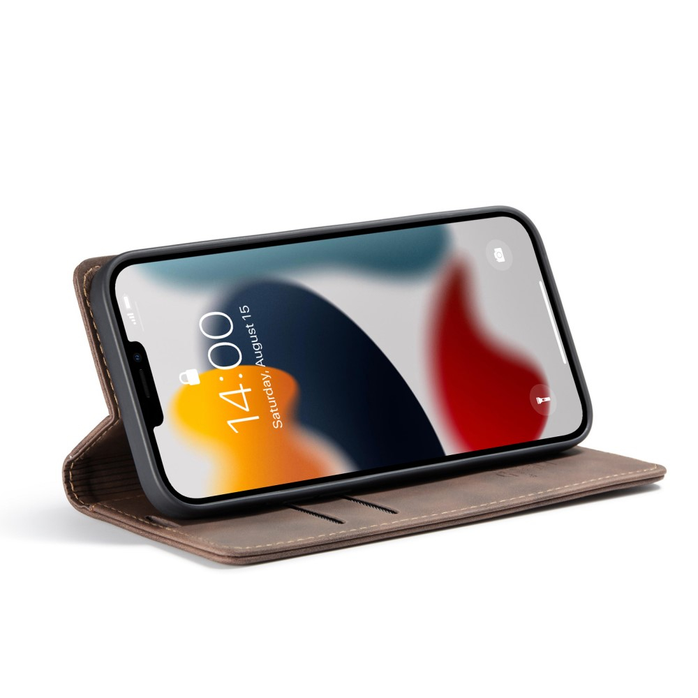 iPhone 13 Pro Leder Tasche Flip Wallet Etui mit Kartenfächern - Dunkelbraun