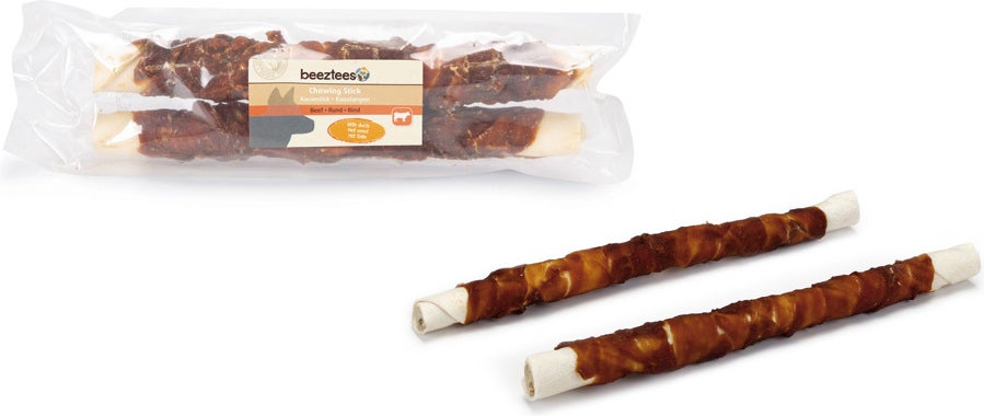 Beeztees kauwstick rund met eend 25 cm 2 stuks