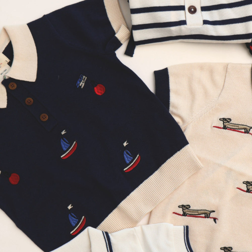 Køb COPENHAGEN COLORS Navy/Creme Kam. Polo m. Broderi