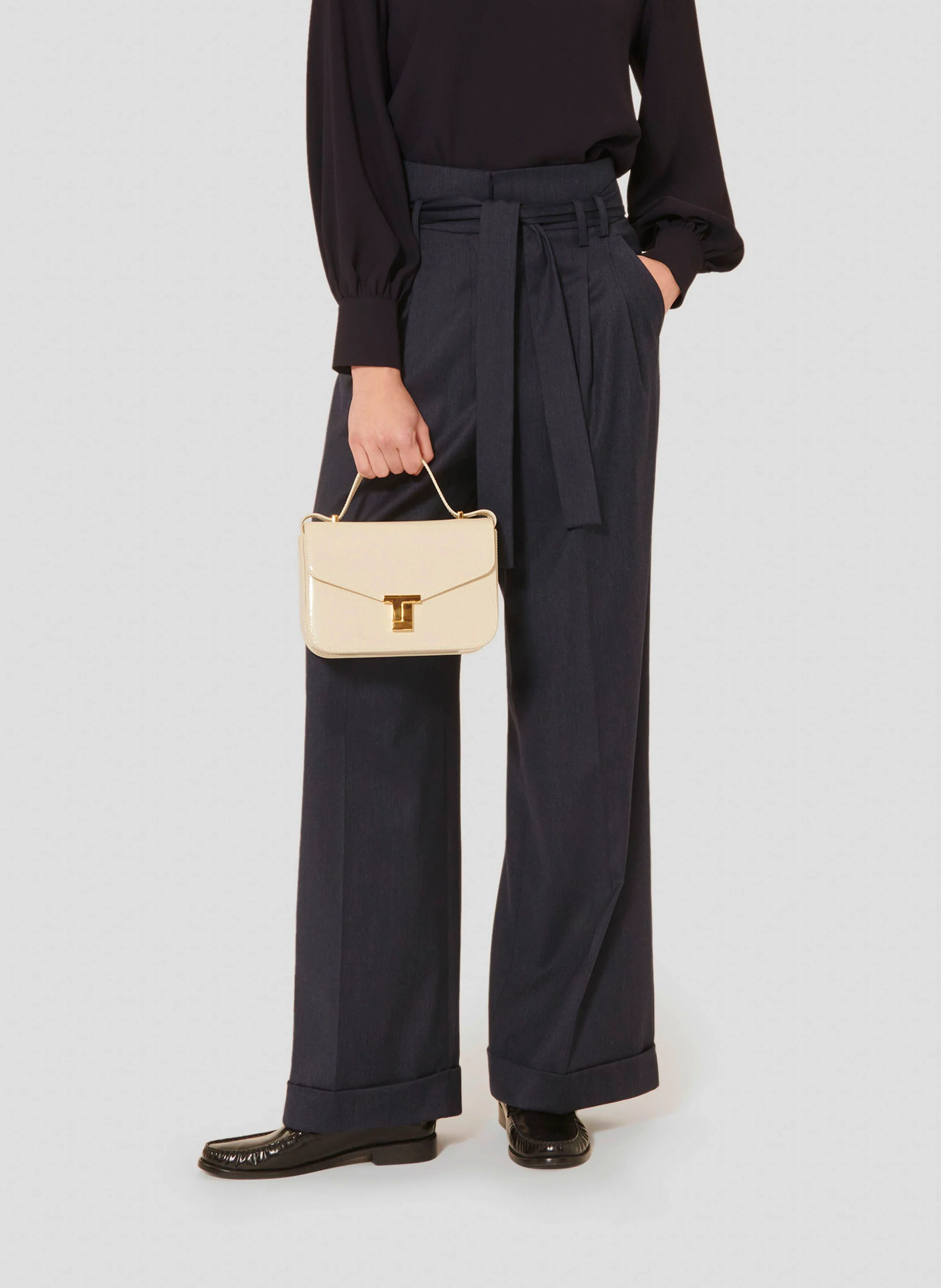 PIA - Pantalon large en laine mélangée | Bleu