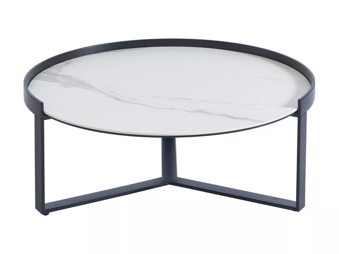 Tables basses gigognes en verre trempé fumé, céramique et métal - Effet marbre blanc et Noir - ZERILA de Maison Céphy