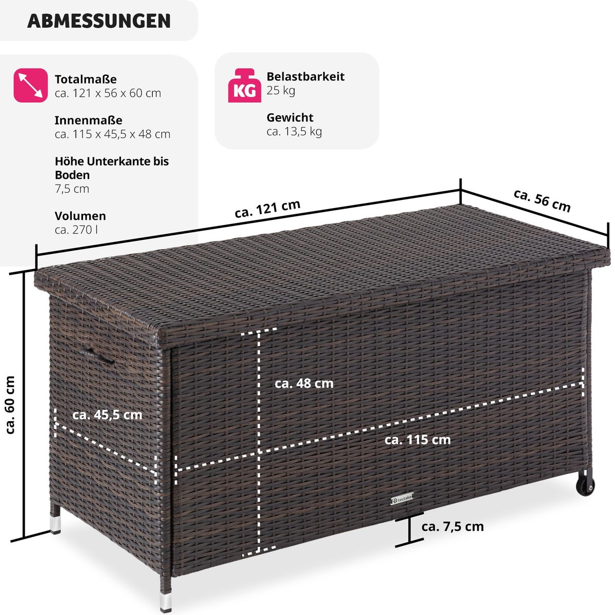 tectake Kiruna opbergdoos met rotanvlechtwerk, 121 x 56 x 60 cm