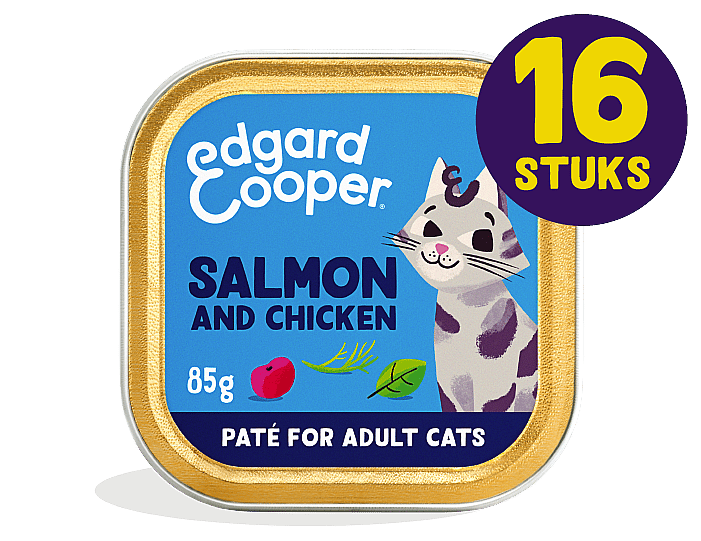 Edgard & Cooper Kuipjes Zalm en Kip Pate Adult Kat 16 x 85 gram | 12578