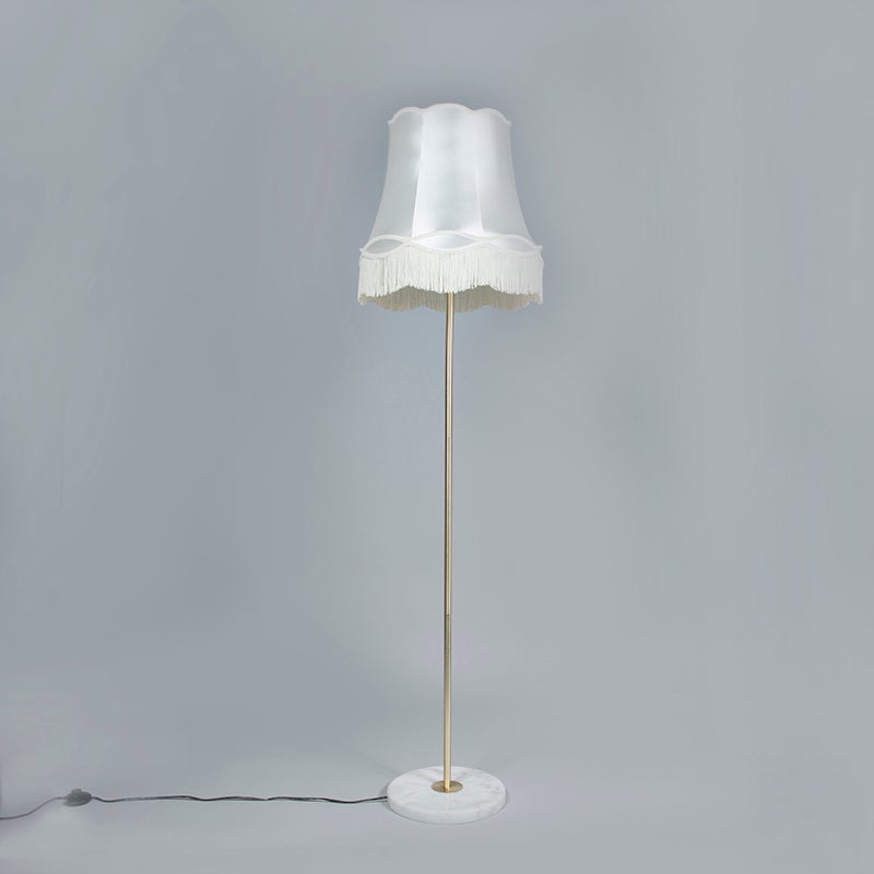 QAZQA - Retro Retro Vloerlamp | Staande Lamp | Lamp | Licht Messing met Granny Shade Crème 45 cm - Kaso | Woonkamer | Slaapkamer - Rond Staal - LED Geschikt E27