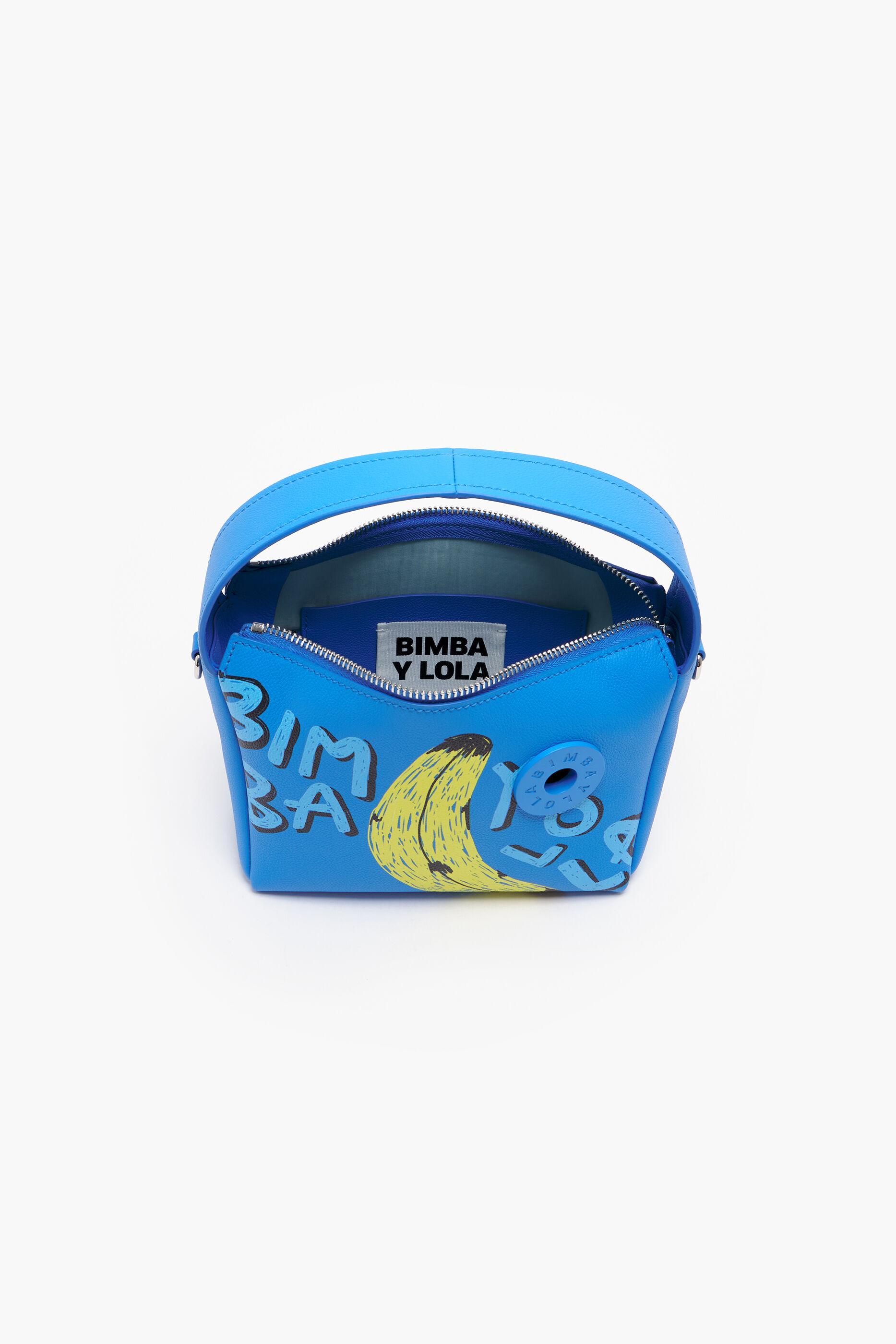 Bolsa Hobo BYL Banana Azul com Estampa em Couro