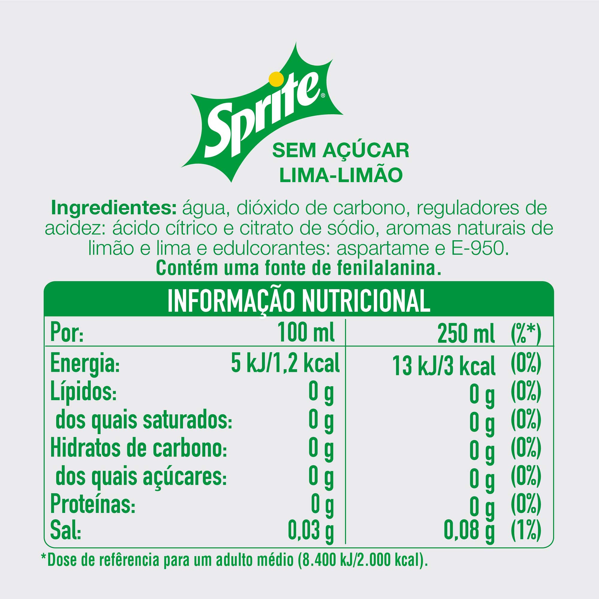REFRIGERANTE COM GÁS SPRITE LIMA LIMÃO SEM AÇÚCAR 1.5L