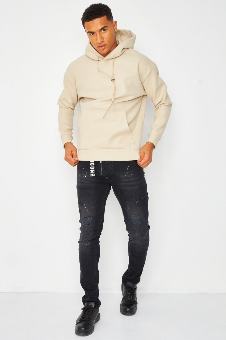 Sweat polaire beige à capuche uni