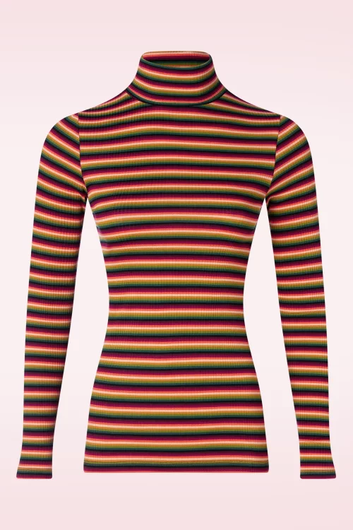 King Louie Mimmi stripe rollneck top in cabernet rood